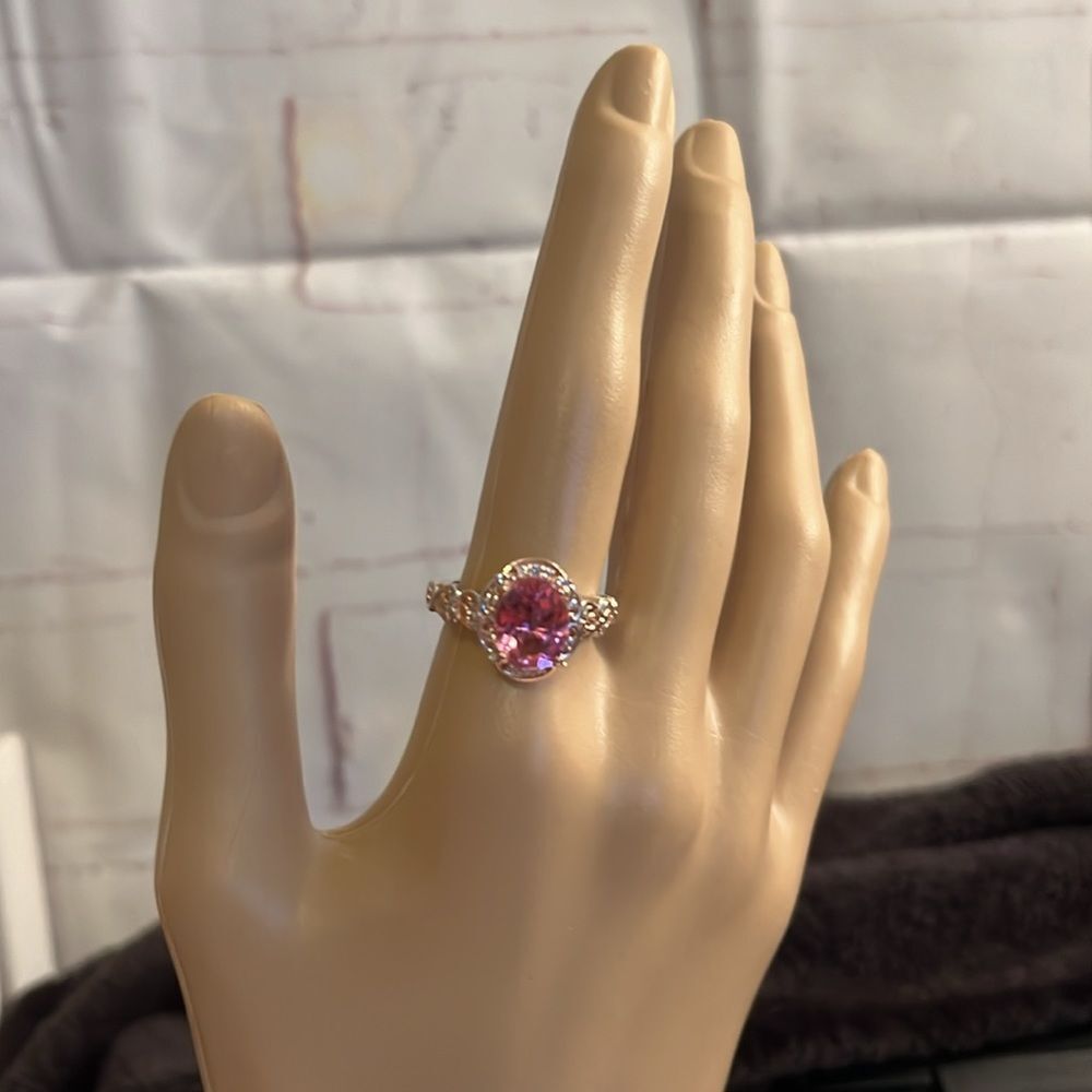 Radiant Orchid Quartz & White Zircon Ring  Vermeil Rose Gold, Platinum Sz 8